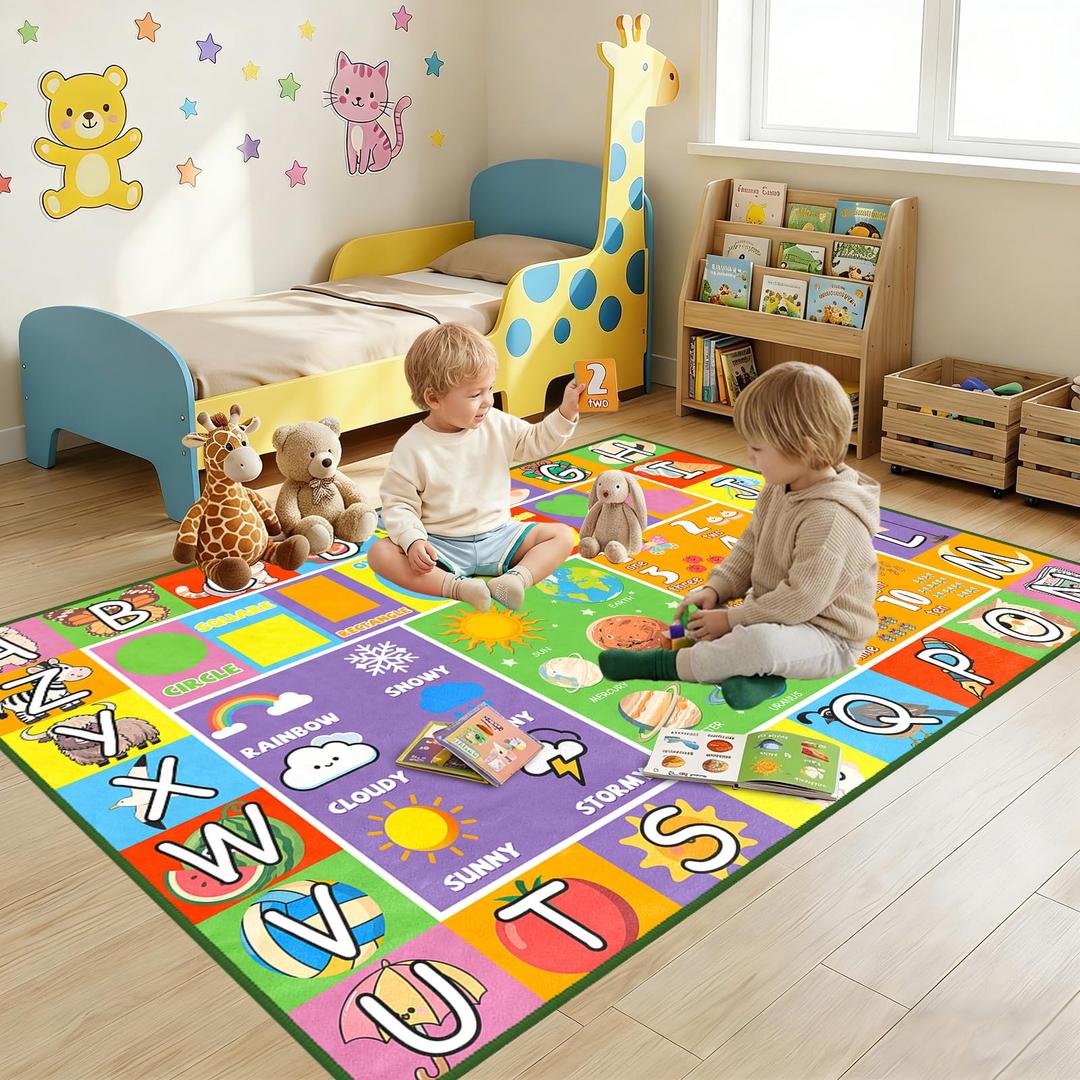 IWRJFQWR Kid Rug 6 x 9 Feet, ABC Rugs for Kids Playroom Educational Learn Alphabet Rug for Classroom Preschool Bedroom Living Room Room Decor Mat