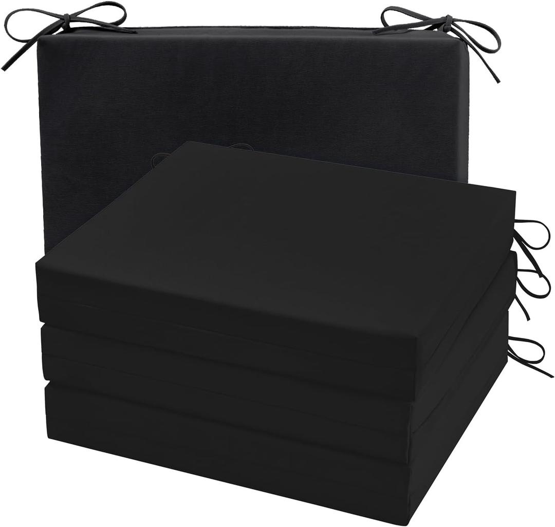 cozyide Outdoor Chair Cushions, Waterproof Patio Seat Cushions with Adjustable Straps, Square Corner Patio Chair Cushions for Garden, Black, 18.5x16x3 Inch (Pack of 4)