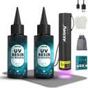 UV Resin Kit with Light, 100g UV Resin with Rechargeable 395NM UV Flashlight, Fast Curing in Seconds, UV Glue Adhesive for Bonding Jewelry, Plastic, Glass Repair, w/Mat, Gloves, Storage Bag
