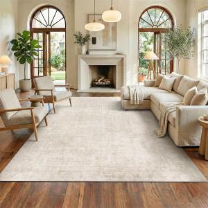 Homemate Washable Rug 8x10 Area Rugs - Vintage Faux Wool Rugs for Living Room Bedroom Dining Room - Non Slip Foldable Carpet Indoor Area Rug for Home Decor8'x10', Beige