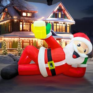 EAONE 12FT Christmas Inflatable Outdoor Decoration, Christmas Blow Ups Yard Decorations Giant Inflatable Santa Claus Lying Flat with Built-in LED Lights for Yard, Garden, Lawn, Home Xmas Holiday Decor