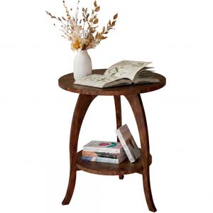 Delywh Retro Mid-Century Modern Round Wood End Table, Solid Wood Side Table with Lower Shelf, Smalls Side Table, Small Accent Table for Small Spaces, Living Room, Bedroom & Nightstand