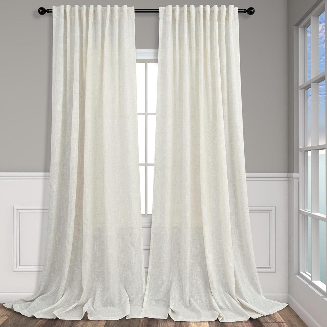 Pitalk 72 Inch Wide Curtains for Living Room 84 in Long 2 Panels Natural Linen Semi Sheer Light Diffusing Window Treatment Pole Pocket Back Tab Ivory Cream Curtains for Bedroom Width 72x84 Length