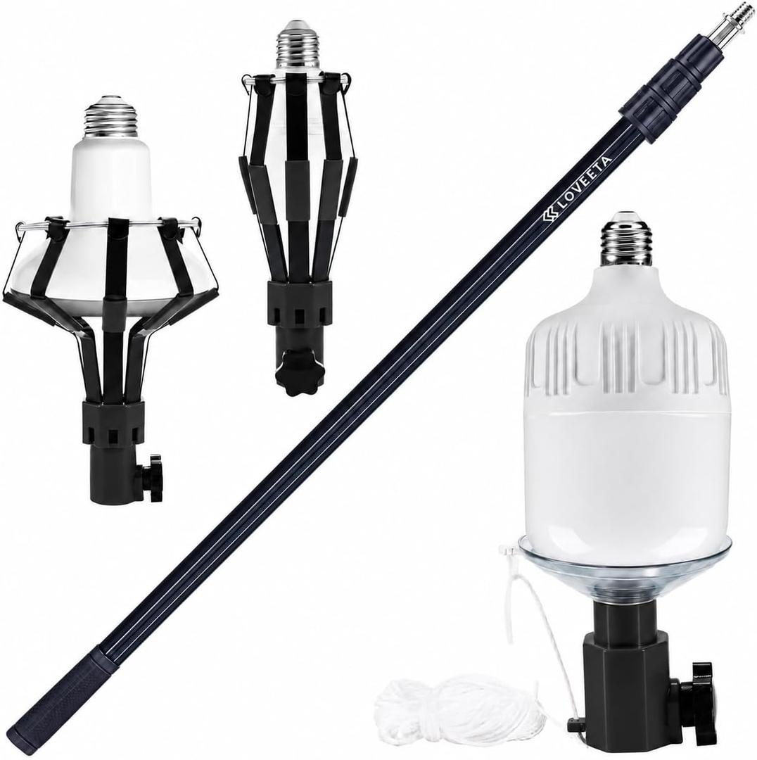 LOVEETA® Gen3 12Ft [18Ft Reach] Extendable Light Bulb Changer Pole for High Ceilings – Telescopic Light Bulb Pole Changer with Bulb Gripper, Chandelier Lights - Jet Black