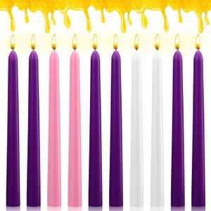 Nuanchu 10pcs Beeswax Advent Taper Candles Natural Beeswax Candle 10 Inch x 7/8 Inch Advent Table Decoration Handmade Smokeless Unscented Taper Candle for Xmas Holidays Celebration Church Wreath Decor
