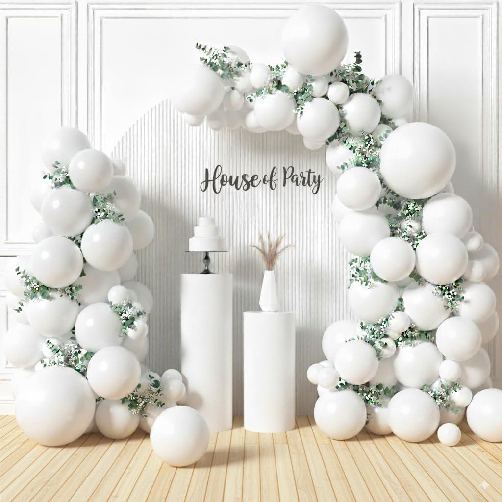 HOUSE OF PARTY White Balloons | Balloons for Balloon Arch, 5/12/18 Inch | Globos for Birthday, Wedding, Halloween, Christmas and Easter Decorations
