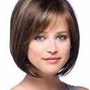 TISHINING Brown Highlight Short Bob Wig with Bangs for White Women Chin Length Layered Brown Mix Blonde Pixie Bob Wig Synthetic Natural Straight Hair Wigs for Daily Party Use