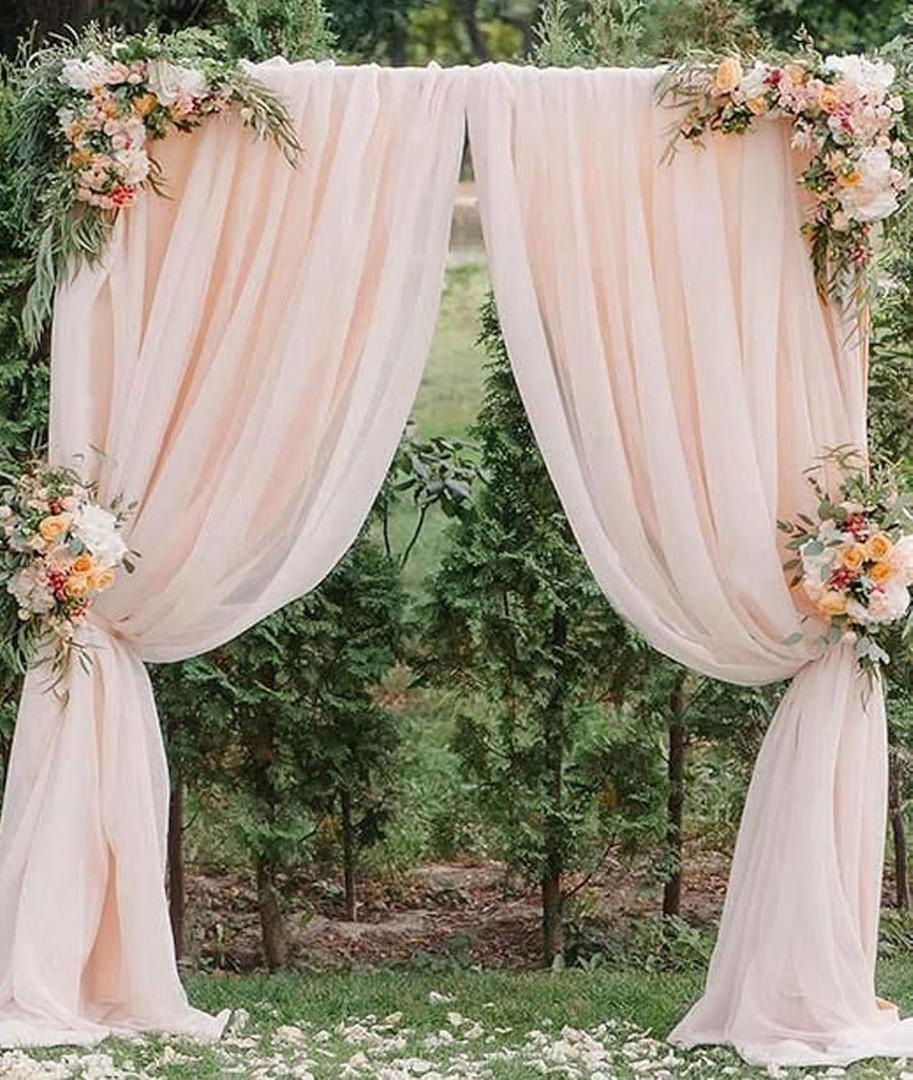 Champagne Backdrop Curtains Chiffon Sheer Voile Curtains 2 Panels 29x120 Inches Long Chiffon Curtains for Backdrop Wedding Decorations for Reception Sheer Drapes for Engagement Birthday Party Events