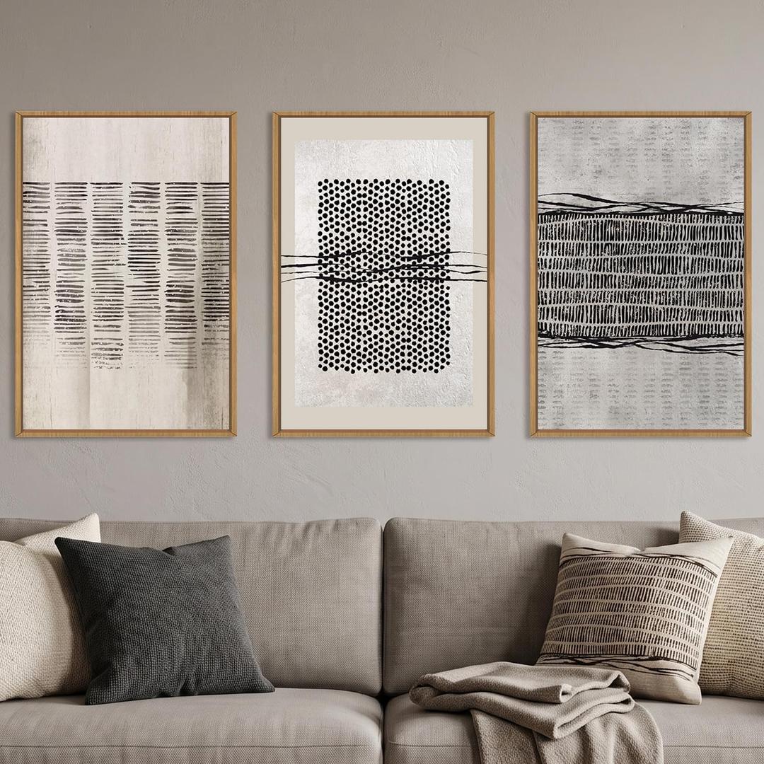 Aryroi Black and Beige Abstract Minimalist Framed Canvas Wall Art-24"x36"x3