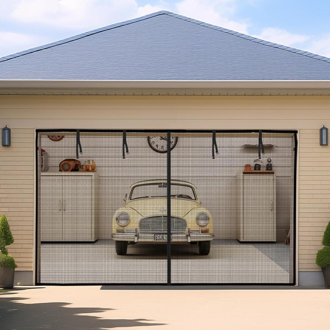 Garage Door Screen 1 Car: 9x7FT Garage Screen Door Retractable Pull Down Magnetic Closure Garage Screen Heavy Duty Weighted Bottom Garage Bug Screen, Hands Free, Anti Annoying Plants and Animal Out (Black)