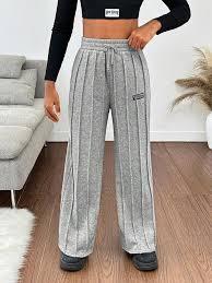 SOLY HUX Women's Drawstring Elastic Waist Sweatpants Baggy Straight Leg Casual Pants Solid Grey Small