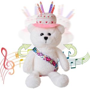 Dancing Singing Happy Birthday Gifts Teddy Bear Stuffed Animals,Musical Interactive Plush Toys W/Birthday Cake Hat Playing Happy Song Dancing Stuffed Animal Party Gift for Kids Adults,10"