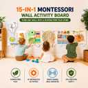 Montessori Wall Activity Busy Board for Toddlers 1-5, Wooden Sensory Wall Panel & Busy Board Wall Toys, Space-Saving Activity Wall for Independent Play, Playroom, Daycare & Classroom