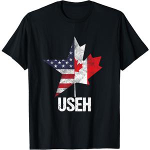 Half Canadian American USEH Canada USA Flag United States T-Shirt, S