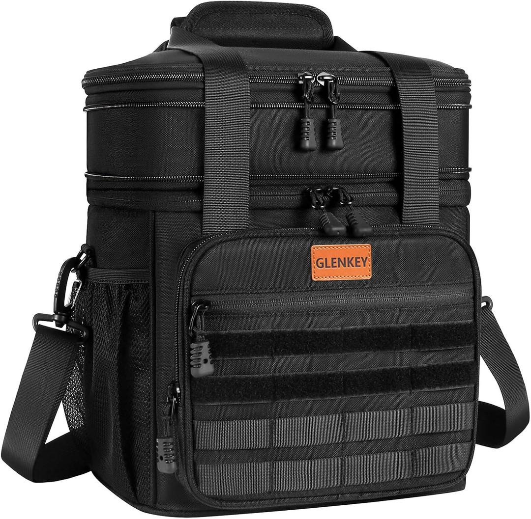 Tactical Insulated Lunch Bag Lunch Box - Expandable Large Cooler Bag for Men - Versatile Lunchbox for Adults Work Shifts Outdoor Trips Black 16L