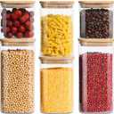 Glass Food Storage Jars with Lids(50oz)Square Set of 3 , Glass Storage Containers Clear Glass Food Canister with Bamboo Lid Airtight For Serving Tea, Coffee Beans, Flour, Cookie, Cereal, Spice and More