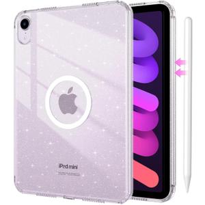 DUEDUE for iPad mini 7 2024 (A17 Pro)/iPad mini 6 2021 Case Magnetic, iPad mini 7th/6th Gen Cases Glitter Anti-Yellowing Sparkle Cover Transparent Case for iPad mini 7/Mini 6, Clear/Glitter