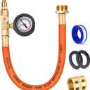 Brass RV Winterizing Kit with Pressure Guage, 17 Inch Garden Hose with 3/4" GHT Blow Out Fitting Adaptor & 1/4" NPT Quick Connect Plug, Sprinkler Blowout Adapter for Camper, Travel Trailer