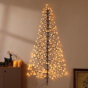 Lighted Christmas Wall Tree 6FT 219LED Warm White for Home Decor, Half Hanging Tree Lights for Living Room Wall Decoration
