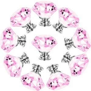 NORTHERN BROTHERS Dresser Drawer Cabinet Knobs 30mm Diamond Shaped Crystal Glass Knobs Pulls for Kitchen Wardrobe Cupboard (10 Pack, Pink)