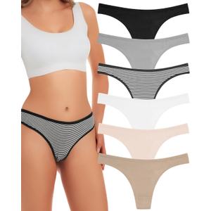 ANZERMIX Women's Breathable Cotton Thong Panties Pack of 6 (Medium)