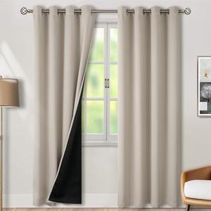BGment 100% Blackout Curtains for Bedroom Window 84 Inch Length 2 Panels, Thermal Insulated Full Light Blocking Grommet Drapes for Living Room Darkening with Black Liner, 52 Inch Wide Each, Cashmere