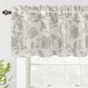 DriftAway Freda Jacobean Floral Linen Blend Blackout Thermal Insulated Energy Saving Privacy Window Linen Curtain Valance Rod Pocket 2 Layers Single 52 Inch by 18 Inch Plus 2 Inch Header Gray Beige