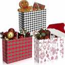 Yexiya 24 Pcs Large Christmas Paper Gift Bags Red Buffalo Check Plaid 16x6x12 Christmas Kraft Gift Bags with Handles Reusable Xmas Goodie Tote Sacks with Handle for Xmas Holiday Wrapping Present