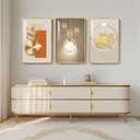Framed Modern Luxury Gold Wall Art for Living Room, Set of 3 Piece Contemporary Paintings Artwork for Walls, Golden Prints Pictures with Gold Frame, Wall Decor for Home Office - Total 30" x 60"