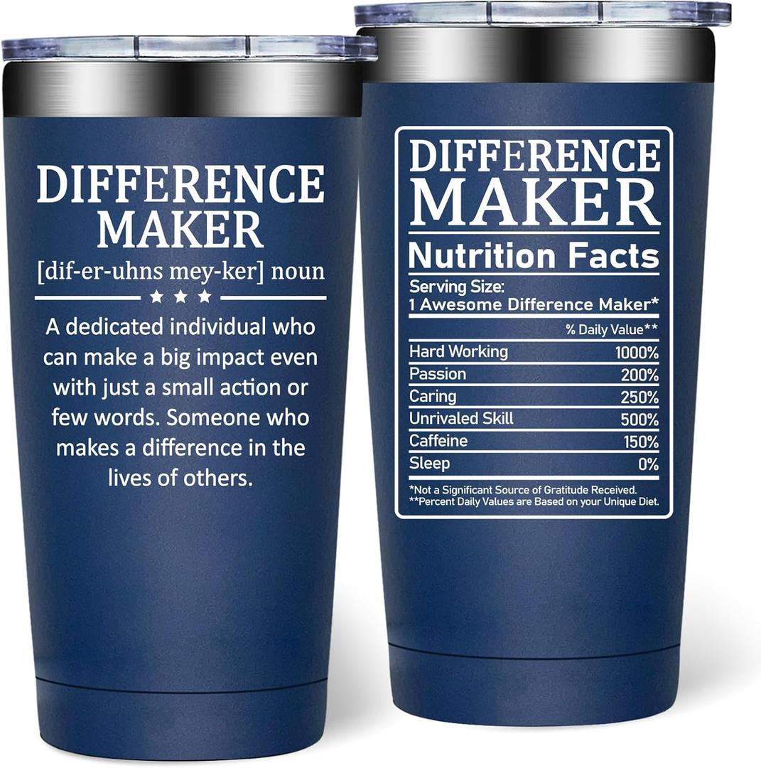 Difference Maker Gifts - Thank You Gift for Men Women - Teacher Appreciation Gifts - Inspirational Gift for Coworker, Boss, Assistant, Employee - 20oz Tumbler (Thank Navy Blue)