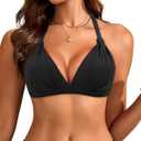 Yonique Women Halter Bikini Top Only Padded Swimsuits Tops Vintage Bathing Suit Top No Bottom (Small, Black)
