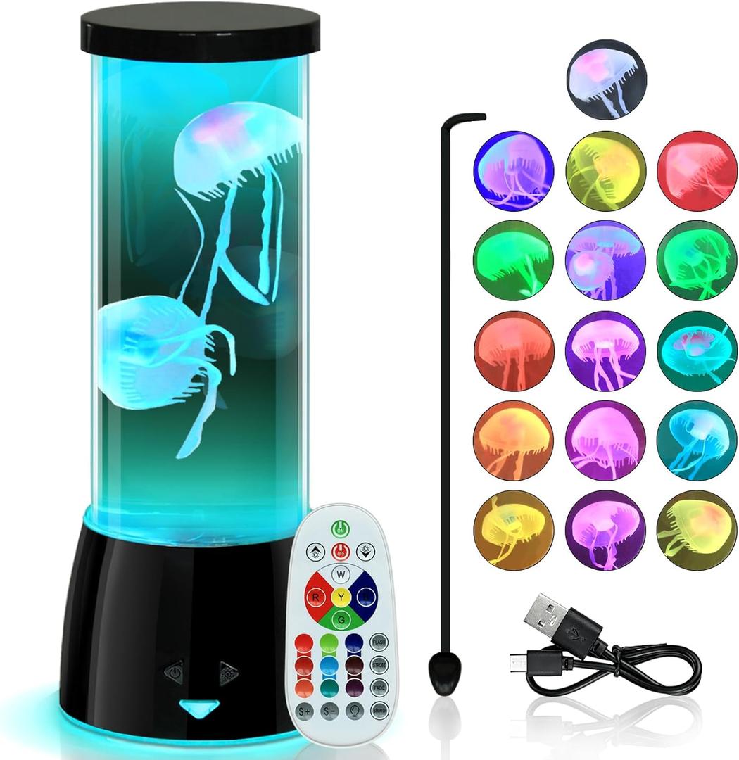 LEDHOLYT Cool Jellyfish Lamp – Remote Dimmable Control Multi & 17 Color Changing Mood Light – Gifts for Kids,Holiday Gift of Adult and Kids,for Room Decoration and Set The Mood, Black (4.13"D x 10.43"W x 4.13"H)