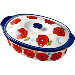 Floral Ceramic Casserole Dish with Lid,44oz Covered Rectangular Baking Dish,Deep Casserole Cookware Bakeware,Oven Safe and Dishwash Safe,for 1-2 People