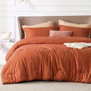 Bedsure Queen Comforter Set - Burnt Orange Soft Bedding for All Seasons, Cationic Dyed Bed Set, 3 Pieces, 1 Queen Size Comforter (90"x90") and 2 Pillow Shams (20"x26"+2") (25 - Burnt Orange)