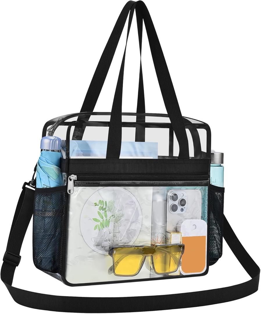 USPECLARE Clear Bag for Stadium Events,Transparent Bag for Work Sports Games Concerts Travel Gym (Black)