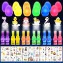 Easter Basket Stuffers, 24PCS Prefilled Easter Eggs with Finger Projector Lights & 10 Sheets Luminous Tattoos, Easter Gifts for Kids, Glow in The Dark Plastic Easter Eggs Filled Easter Decorations