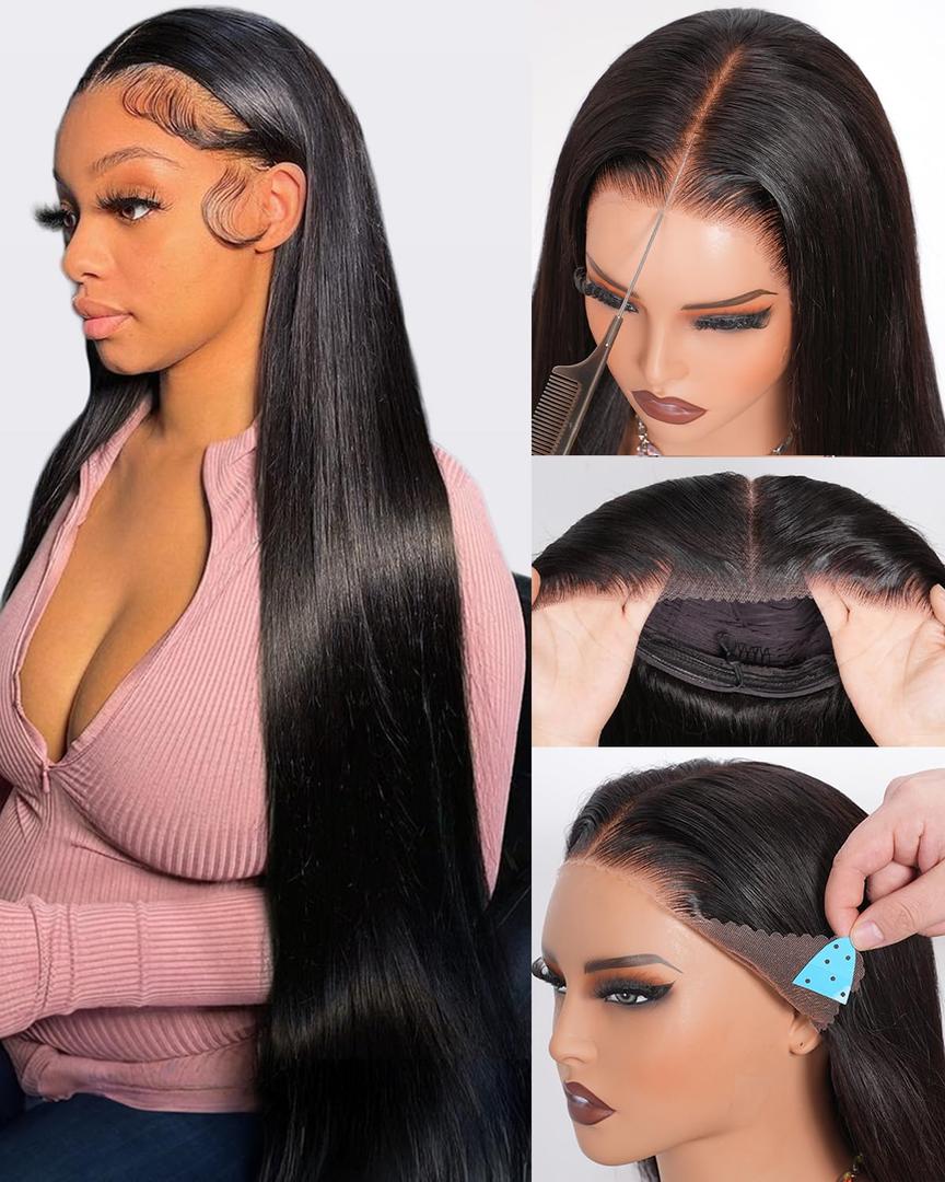 Ebarly 13x6 HD Lace Front Wigs Human Hair Pre Plucked Pre Bleached Small Knots 200 Density Straight Glueless Wigs Human Hair Pre Cut Upgraded Ear to Ear Invisible Drawstring Wig with Tapes 26 Inch