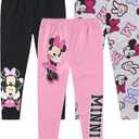Disney Lilo & Stitch, Minnie Mouse, Frozen Princess Girls 3 Pack Legging Pants Set for Little Kids to Big Kids (10, Minnie Mouse - Black/Grey/Pink)