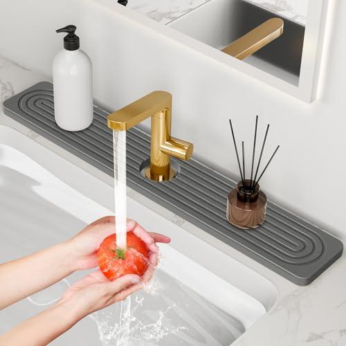 24'' Longer Faucet Mat for Kitchen Sink [Diatomite Stone Super Fast Drying] Stone Faucet Mat for Kitchen Sink Splash Guard Sinks Stones Quick Dry Around Faucets Stones Drying Mats Bathroom