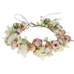 Girls Flower Crown Headpiece - Boho Little Wreaths for Weddings, Family Photography (Pink)