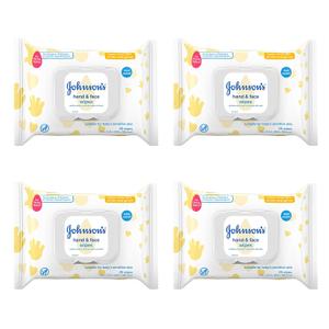 2 x Johnson's Baby Hand & Face Baby Sanitizing Cleansing Wipes for Travel and On-The-Go, No More Tears Formula, Paraben and Alcohol Free, 25 ct, Case of 4