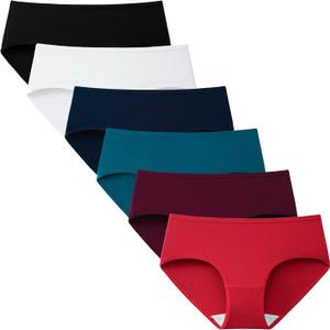 INNERSY Womens Underwear Cotton Hipster Panties Regular & Plus Size 6-Pack (Small, Scarlet Navy)