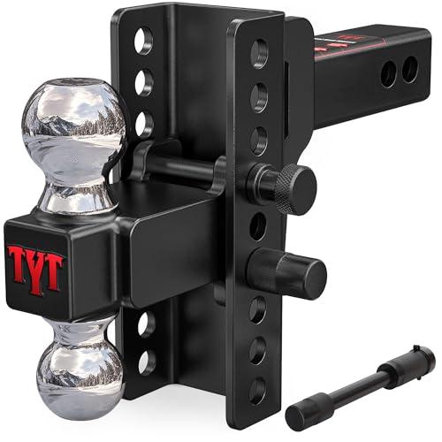 TYT Adjustable Truck Trailer Hitch for 2.5 inch Receiver, 6" Drop/Rise Tow Hitch with Dual Balls (2" & 2-5/16"), Includes Two Pin Locks & Hitch Tightener