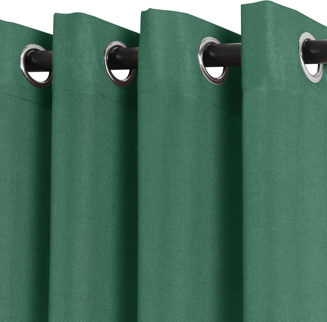 Emerald Green Linen Curtains 84 Inch Length 2 Panels for Living Room Bedroom, Light Filtering Sheer Curtains 84 Inches, Modern Farmhouse Grommet Semi Sheer Soft Privacy Drapes