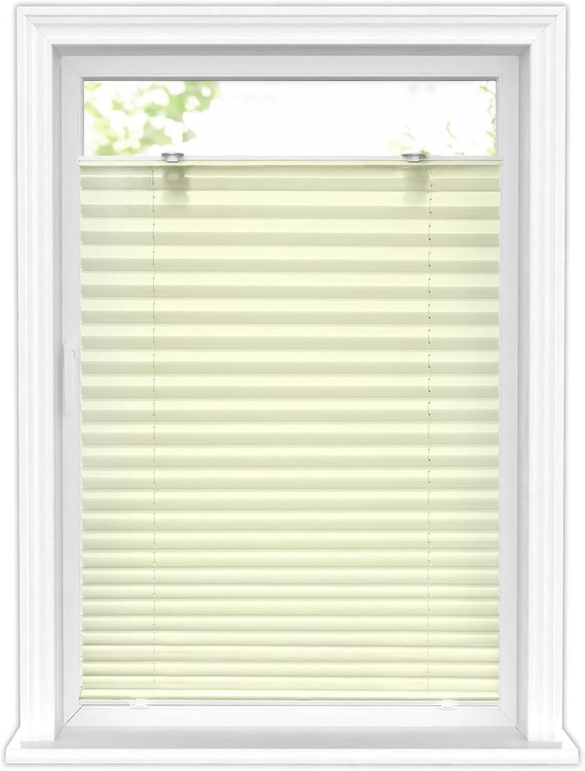 LazBlinds Tool-Free Cordless Pleated Shades with Suction Cups Light Filtering Top Down Bottom Up Pleated Blinds for Window Size 43" W x 64" H, Cream