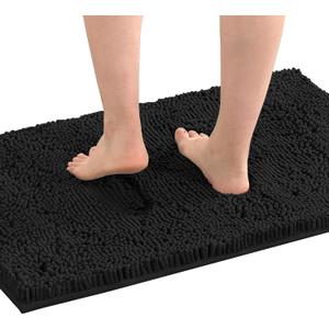 H.VERSAILTEX Bath Mat Bath Rug for Bathroom Luxury Chenille Bathroom Rug Mat Extra Soft and Absorbent Microfiber Shaggy Rugs Non Slip Rug Quick Dry Bath Mat Washable, 20 x 32 Inches, Black