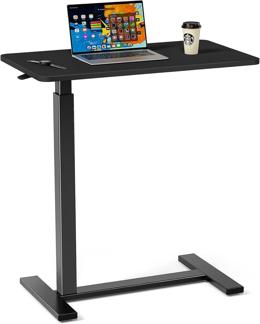 Sweetcrispy Overbed Table, Adjustable Rolling Desk, Mobile Standing Desk, 27.56" x 15.75" x 43.31"