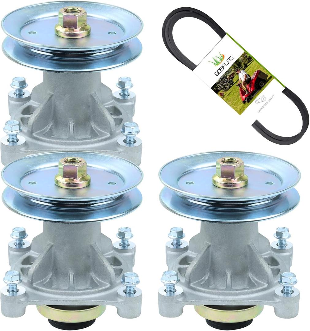 3 Pack 604214 Spindle with 603988 Pulley 791988 Belt Replaces Hustler 604214 Spindle for Hustler Raptor 52 inch Deck Spindle, Hustler Raptor 52 inch Blades, Hustler Raptor 52 inch Spindle Kit