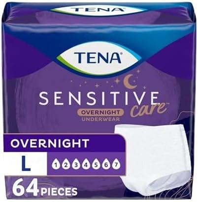 Tena Sensitive Care Overnight Incontinence Underwear for Women Large, 64 Count (New Sizing) 3 packs 16pcs, 1 pack 14 pcs