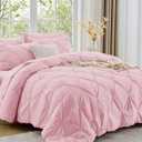 Sasttie Queen Comforter Set, 7-Piece Bed in a Bag, Pintuck Bedding Set for All Season, Includes Comforter, Flat Sheet, Fitted Sheet, Pillowcases and Pillowshams, Baby Pink